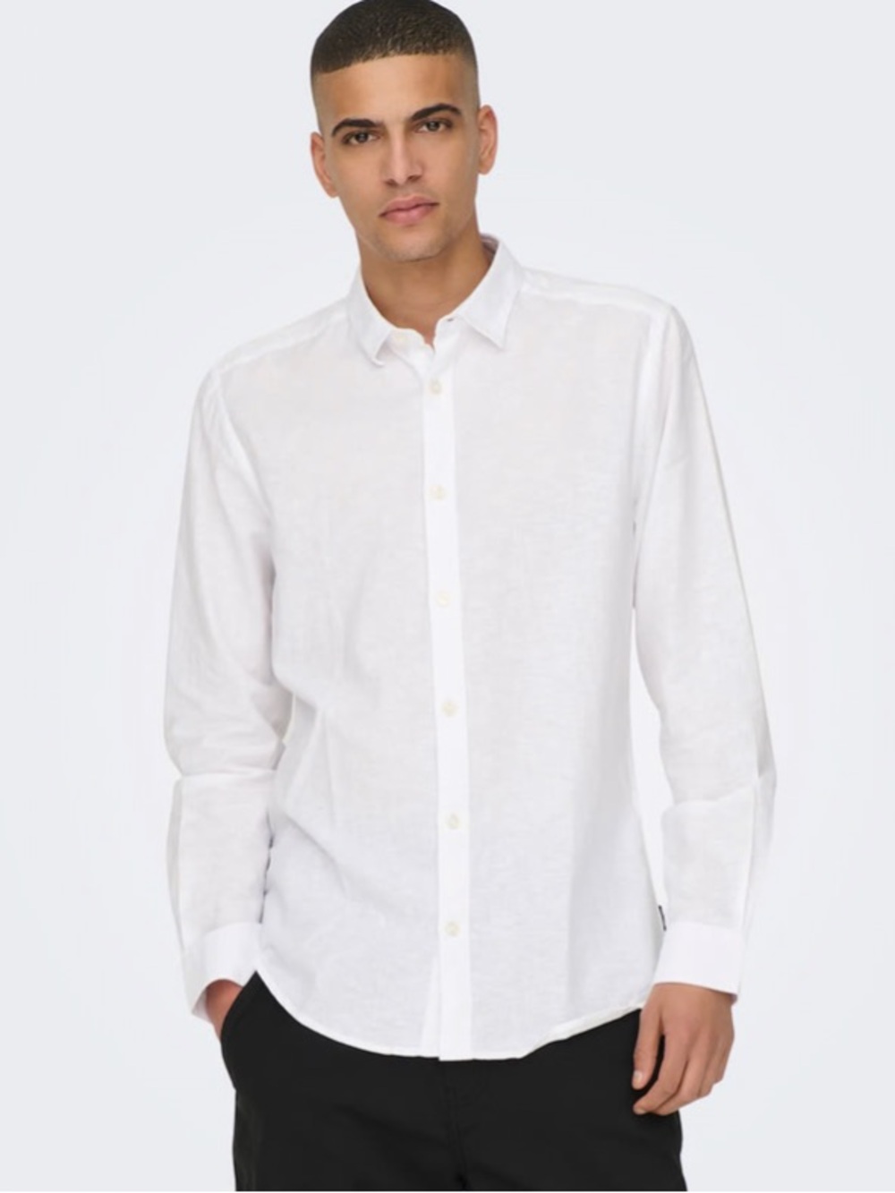ONLY & SONS White Casual Linen Cotton Button-Down Shirt Slim XL